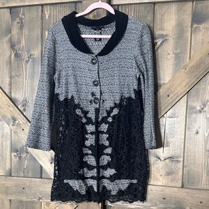 NIC‎ + Zoe Coat Women's Size PL Black White Lace Long Flowy